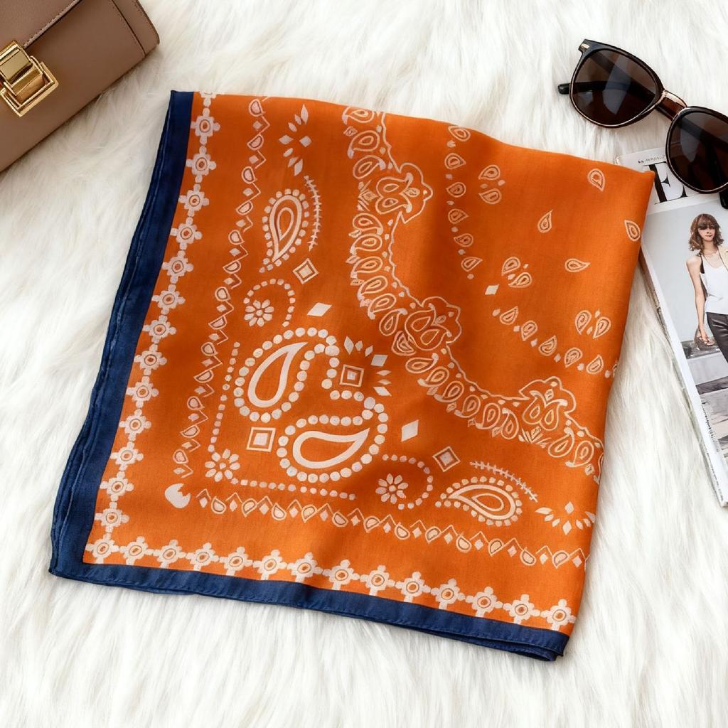 Korean version of solid color big red small square scarf women's plain color spring and autumn warm silk scarf versatile professional scarf decorative