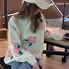 WTEMPO Women's Long Sleeve Crewneck Sweater Fashion Flower Knitwear Girl Soft Comfortable Knitting Tops Sweaters