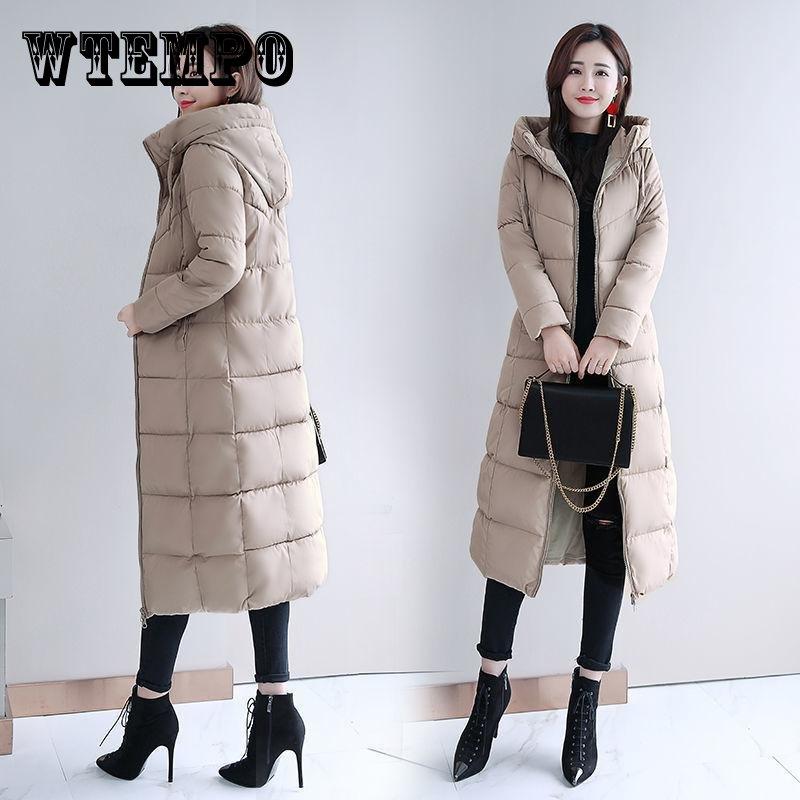 Women Parka Coat Autumn Winter Thicken Warm Hooded Coat Ladies Slimming Lengthen Padded Jacket with Pocket Outerwear