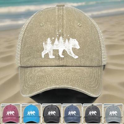 Белая бейсболка с принтом лесного медведя Snapback, плоская кепка, неэластичная, солнцезащитная, винтажная, простая, регулируемая, сетчатая кепка