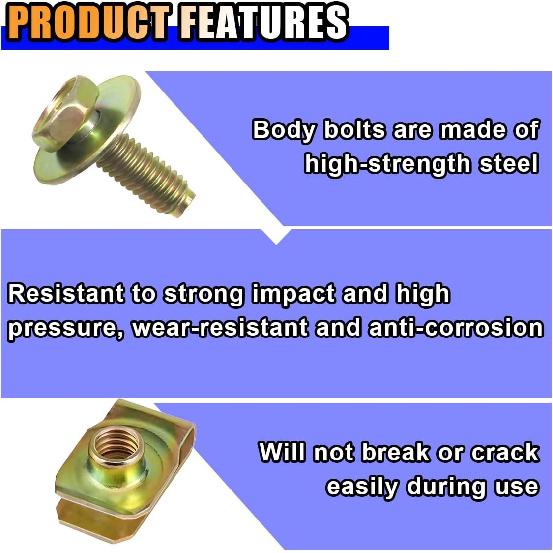 40PCS Car Body Bolts M6-1.0 & Extruded U-Nuts Clips Kit, Bumper Fenders Liner Push Retainer Fastener Kit For Engine Under Cover Undertray, Universal