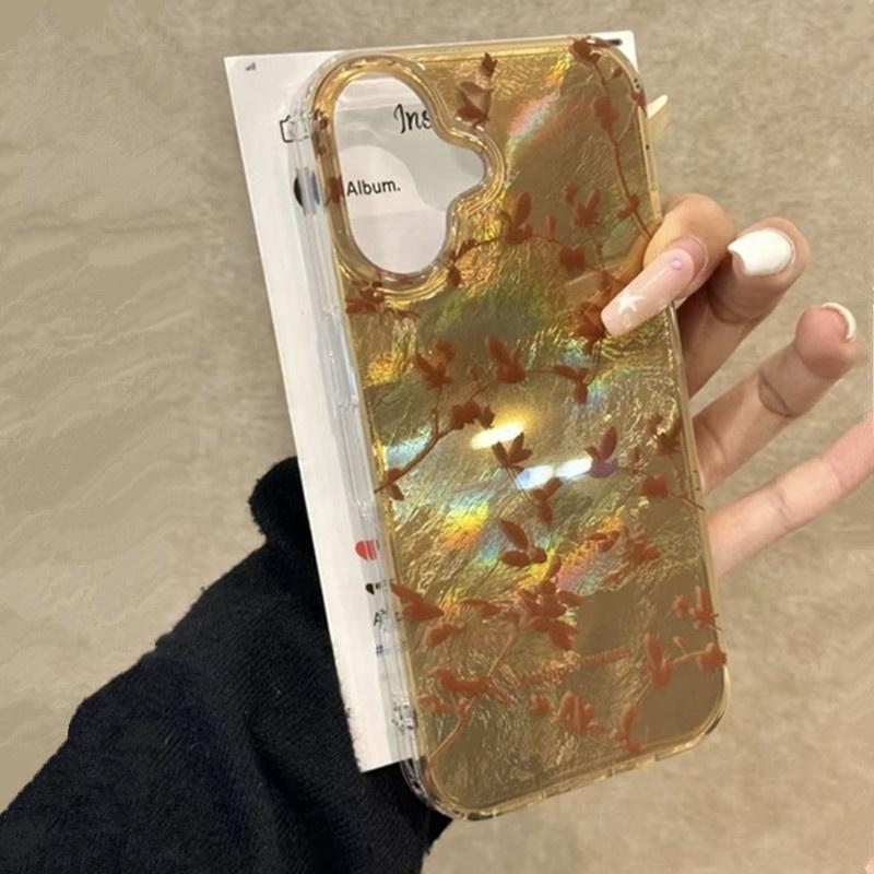 Прозрачный чехол для телефона с золотисто-коричневыми листьями для iPhone 16 15 14 13 12 11 Pro Max XS X XR SE2 7 8 Plus 15 Жесткий чехол с узором «Вихрь»