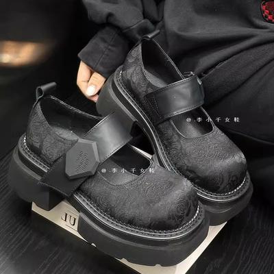 Guochao новые китайские лоферы на платформе женские 2025 весна новая вышивка принт круглый носок неглубокий вырез женская обувь одинарная обувь