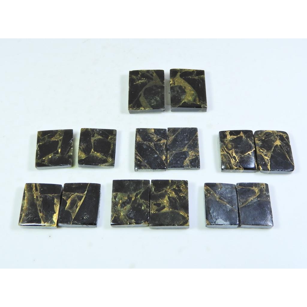 108Cts. Натуральный Черный Медный Бирюзовый Октагон Кабошон Парный Набор 7 Пар A-142