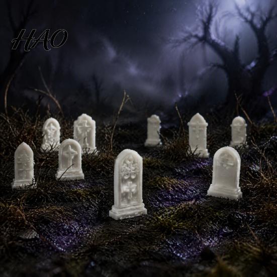 Miniature Garden Gravestone Markers 10Pcs Mini Tombstone, 3D Printed Unpainted Model Kit, Micro Cemetery Graves for Models Diorama Accessories,