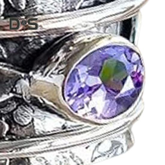 Кольцо для медитации с богемным аметистом, винтажное цветочное вращающееся широкое кольцо с аметистовым камнем, вращающееся кольцо для снятия беспокойства