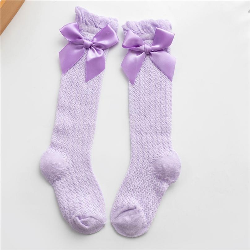 Breathable for Toddlers Girl's Knee High Socks Soft with Bowknot Comfy Princess Ruffle Cotton Solid Color Socks