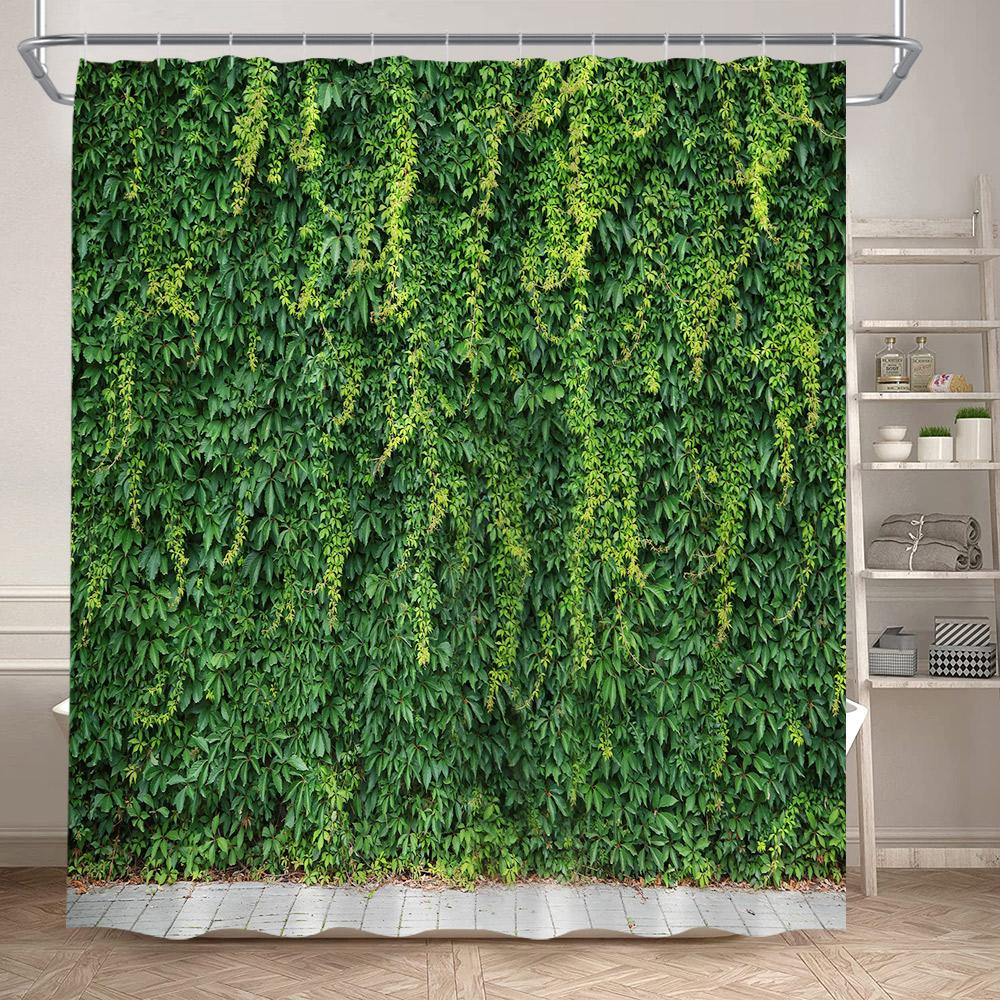 Зеленые листья Шторы для душа Тропический лист Сад Лиана Растение Настенный гобелен Ткань Домашний декор для ванной комнаты Набор занавесок для ванны с крючками