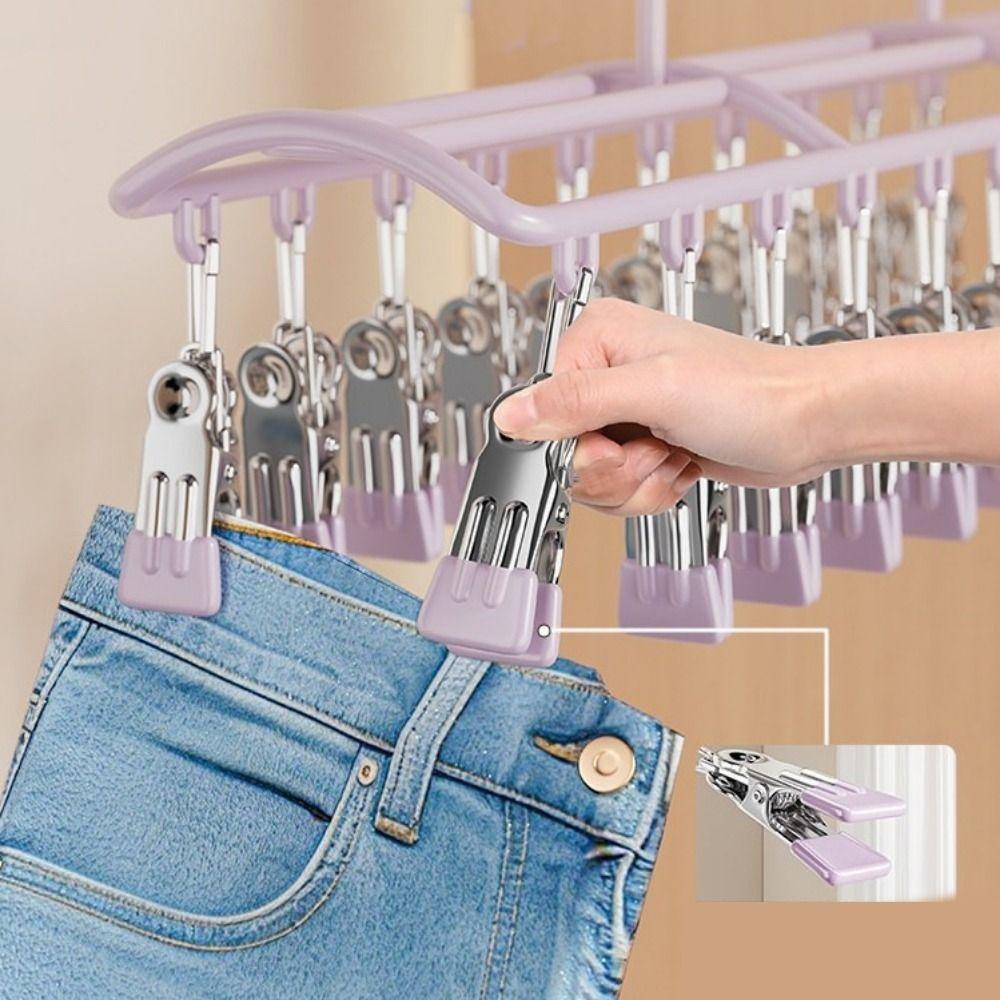Stainless Steel 20 Clips Sock Drying Rack Non-slip Unmarked Underwear Drying Rack Indoor