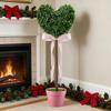 1/2Pcs Artificial Heart Topiary Tree Love Heart Topiary Stake with Rainbow Bow Indoor Outdoor Garden Porch Faux Shrubs Plants