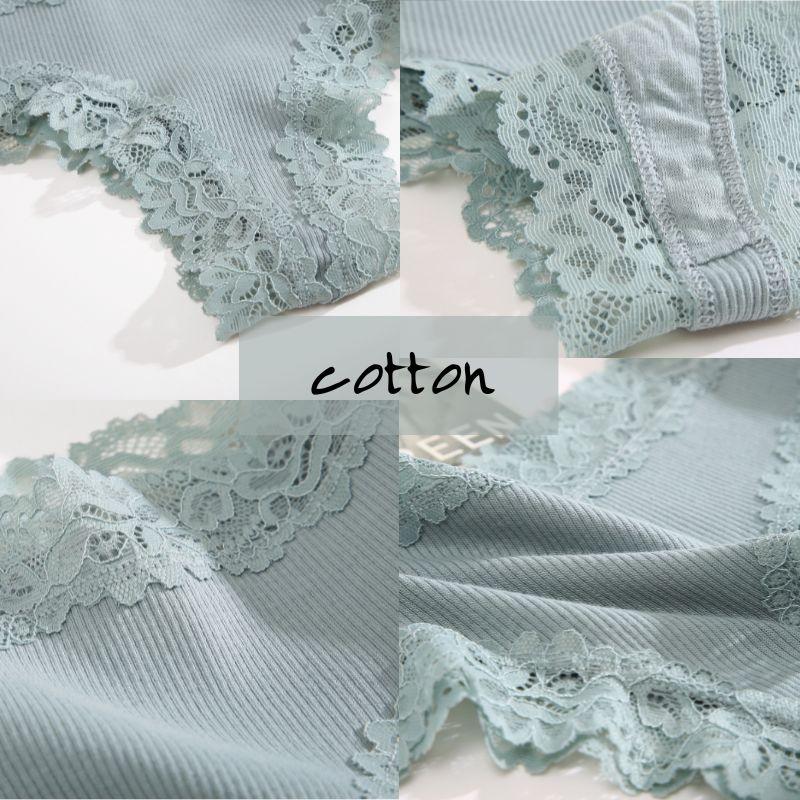 Flower Lace Panty Sexy for Women Low-Waist Solid Color Briefs Pure Cotton Breathable Soft Lingerie Comfortable Female Underwear S-XL