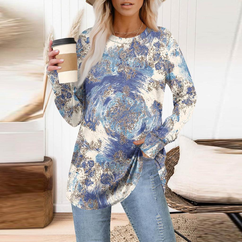 Womens Oversized Sweatshirt Graphic Sweater Long Sleeve Drop Shoulder Round Shirt Tops Vintage Clothes