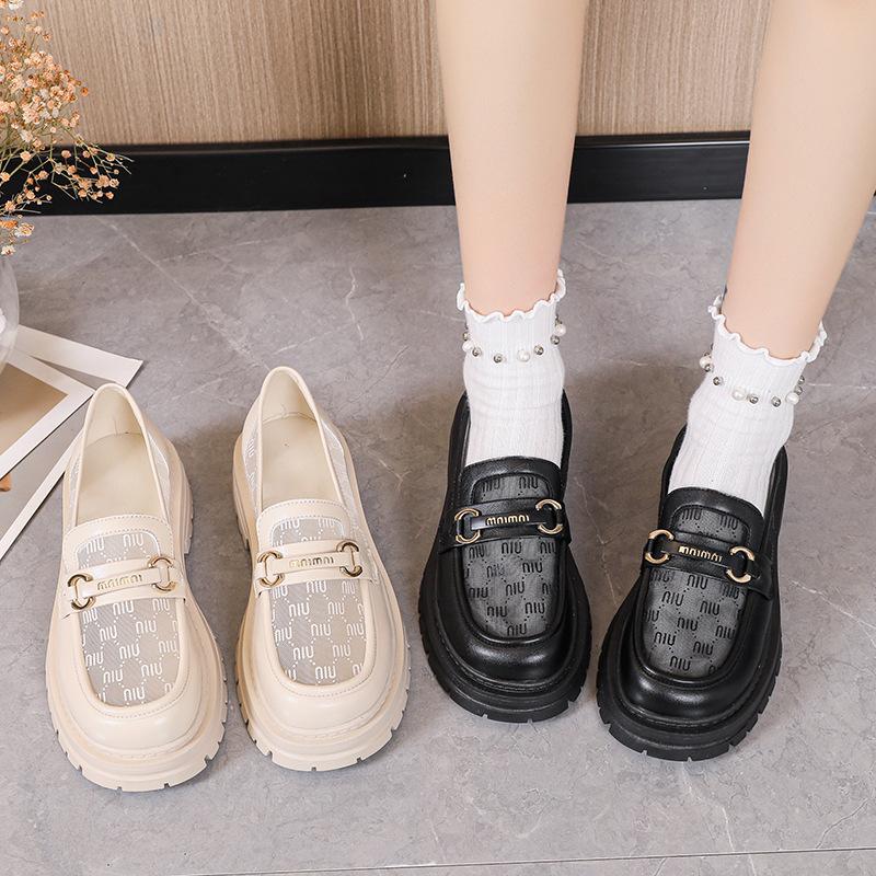 Модные 35-43 роскошные женские новые летние сетчатые толстые подошвы в английском стиле Lefu маленькие кожаные туфли сетчатые дышащие универсальные повседневные туфли