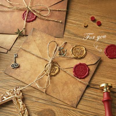 Винтажные конверты из крафт-бумаги, набор почтовой бумаги с изысканным кулоном и пеньковой веревкой, набор канцелярских конвертов, бланк для признаний