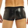 Men's Sexy Underwear Panties Faux Leather Underpants Male's Bulge Pouch Low Rise Boxer Briefs Shorts