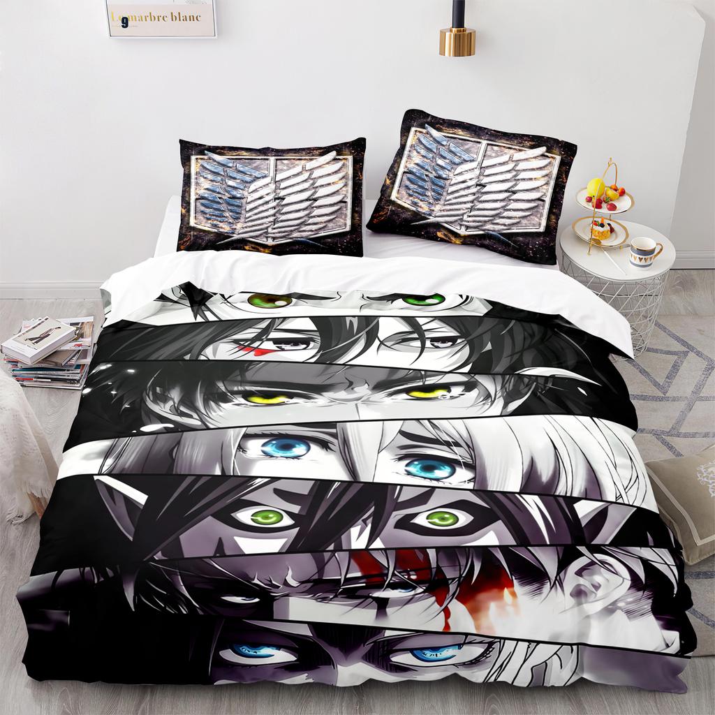 A-Attack O-On T-Titan Bedding Sets Anime 3D Printed Duvet Cover Set Soft Skin-Friendly Boys Adult King Size Home Textiles