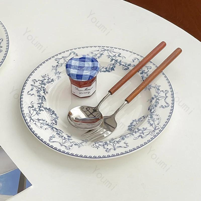 Цветы во французском стиле Керамическая тарелка Ретро Ресторан Паста Десерт Обеденная тарелка Домашняя тарелка для завтрака Салат Изысканная столовая посуда