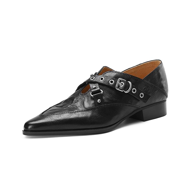 Мода 2025 Новые женские туфли-лодочки Толстый каблук Модные Острый носок Зрелая Натуральная кожа Весна Лето Базовые Офисные Женские Туфли на каблуке