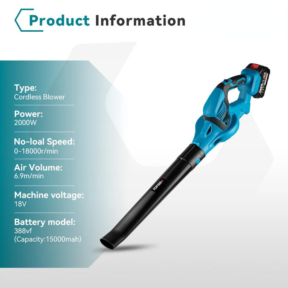 2000 Вт Мощный Портативный Электрический Воздуходув Ручной Беспроводной Воздуходув для Сдувания Пыли Садовый Инструмент для Аккумулятора 18 В