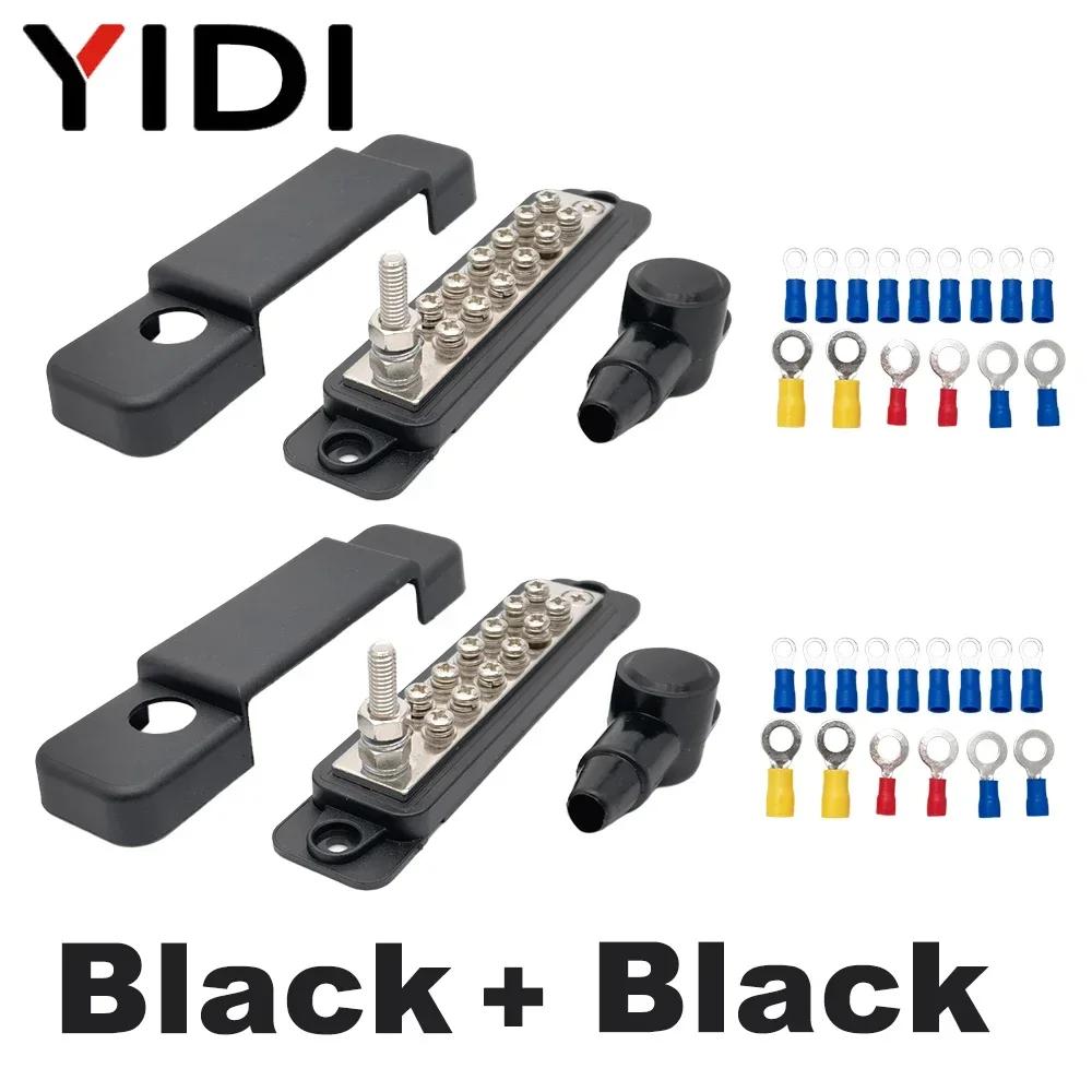 Busbar Electric Battery Power Distribution Block Screw Terminal Stud M6 Bus Bar DC 48V 12P Wire Connector Red+Black Car Boat
