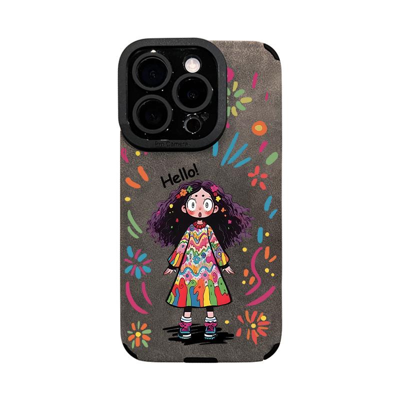 Ремешок Graffiti Girl Подходит для чехла для мобильного телефона Apple 16pro 15 Ретро Мех 14 Силиконовый Противоударный 13/12 Мягкий
