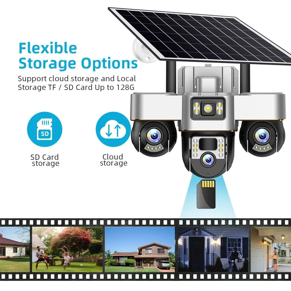 Солнечная камера V380 PRO 4G 15 Мп 3 PTZ-объектива Детекция человека 3 экрана Наблюдение Безопасность Ночное видение Водонепроницаемая CCTV Защита