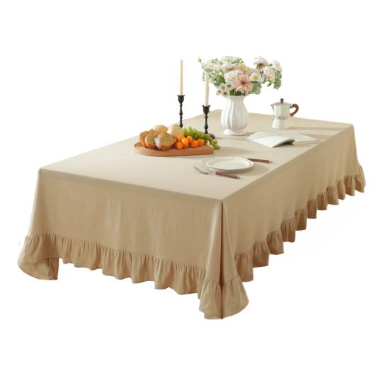 Однотонная скатерть с оборками, смесь хлопка, деревенская скатерть, прямоугольная квадратная накладка на стол для фермерского дома