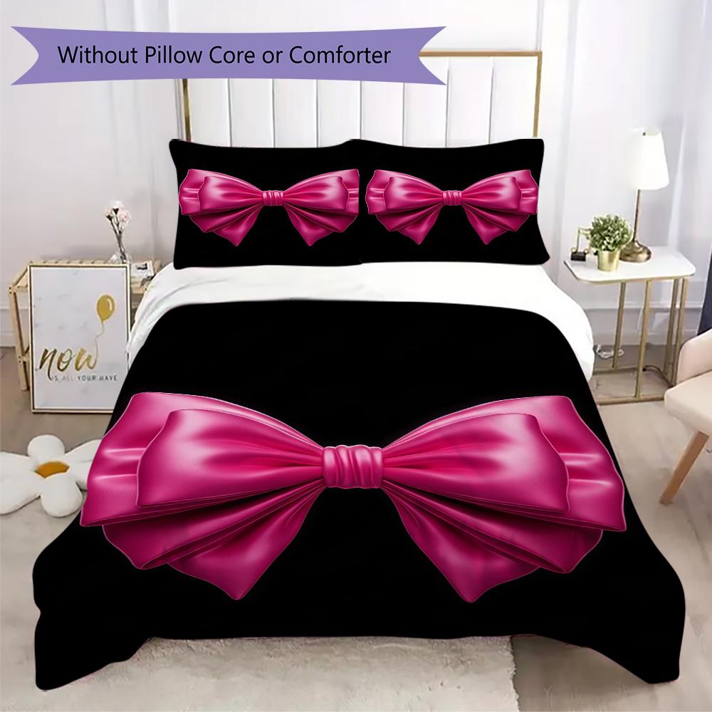 Pink Bow Pattern Bedding uilt Set uilt Cover Pillowcase Home Decoration Birthday Gift (1 * duvet cover + 2 * pillowcase without core)29