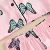 Girls Summer 2PCS Pajama Sets Short Sleeve Lapel Shirt Butterfly Print Pants Sleepwear