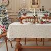 Christmas Green Gold Foil Bells Tablecloth Poly Cotton Blend for Holiday Dining Decor