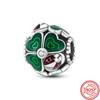 925 Sterling Silver Four Leaf Clover Style Green Clear Zircon Heart Lucky Beads Fit Original  Charms Bracelet DIY Jewelry
