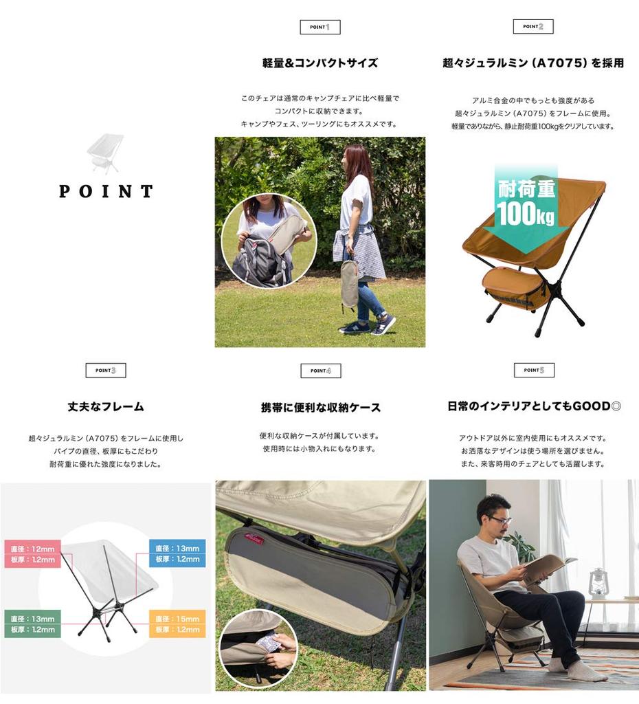 FIELDOOR Portable Compact Outdoor Chair, Low Back, [T/C Polycotton Khaki], 100kg Weight Capacity, Lightweight, Compact, Foldable, Ultralight, Tactical