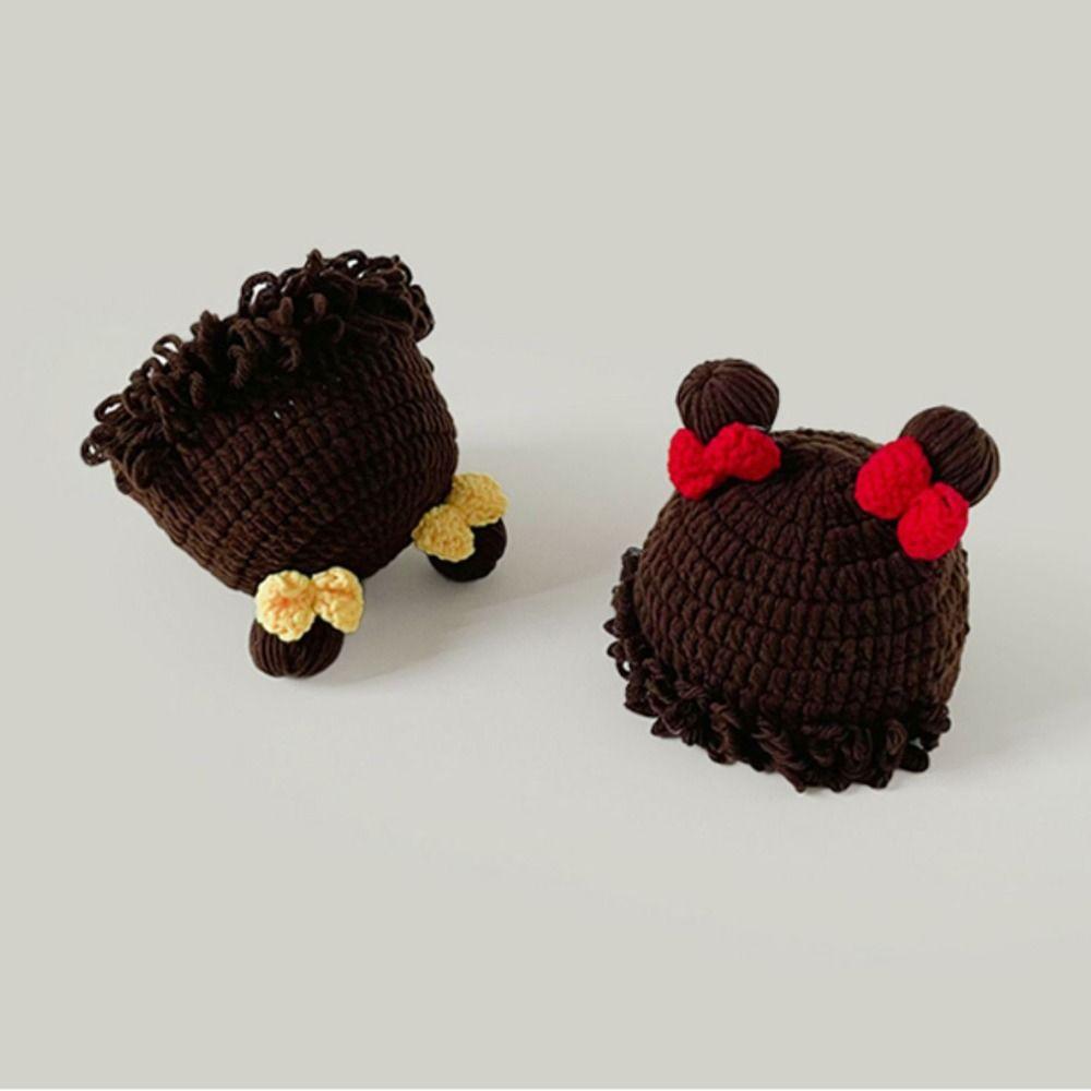 Осенне-зимний парик для малышей, шапка с бантом, шапки-бини для младенцев, парик, детская вязаная шапка, парик, подарок на Новый год