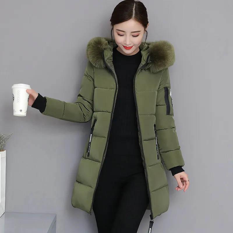 Women's Winter Cotton Padded Jacket Mid-length Praka Slim Fit and Thin Big Fur Collar Padded Jacket Down Coat Thicken Outwear