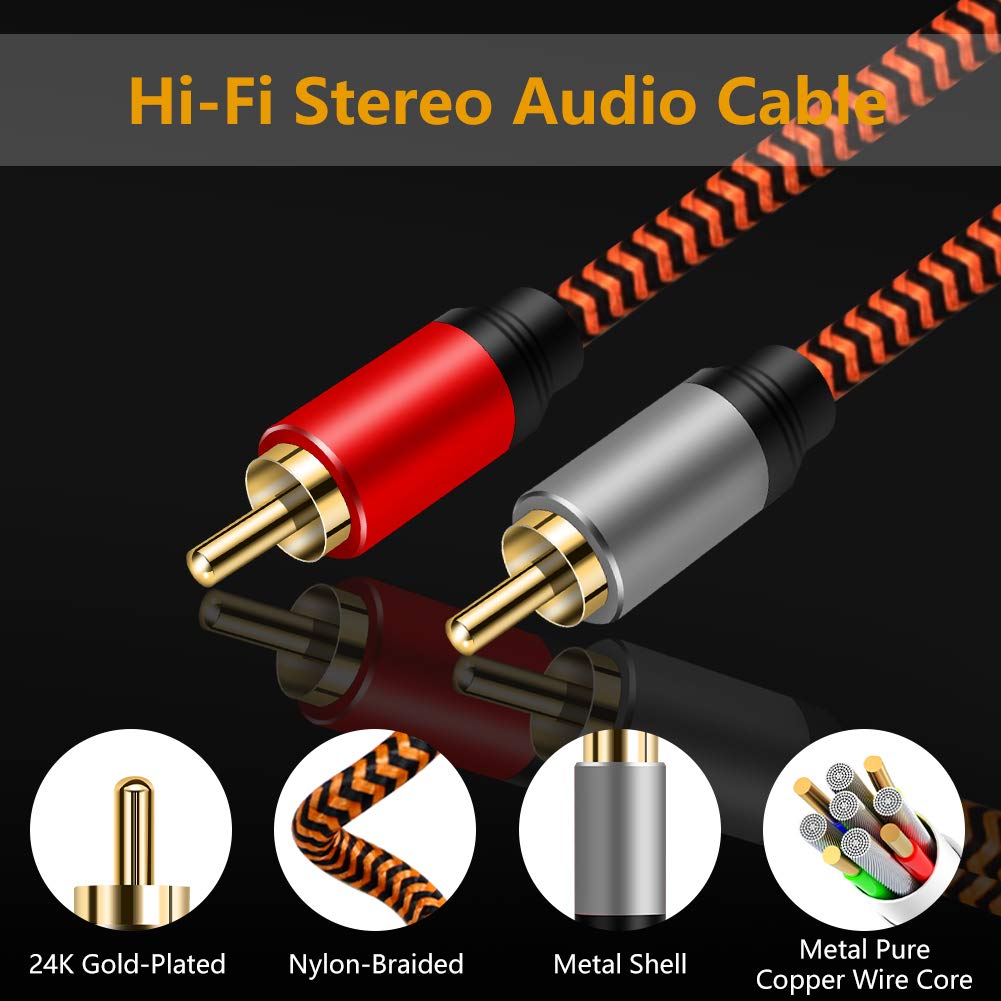 Стереокабель RCA LiuTian Двойное экранирование Позолоченные Сверхпрочный Нейлоновая оплетка 2RCA Папа к 2RCA Папа Стерео Аудиокабель для Домашней Системы 3м, Театр, HDTV,