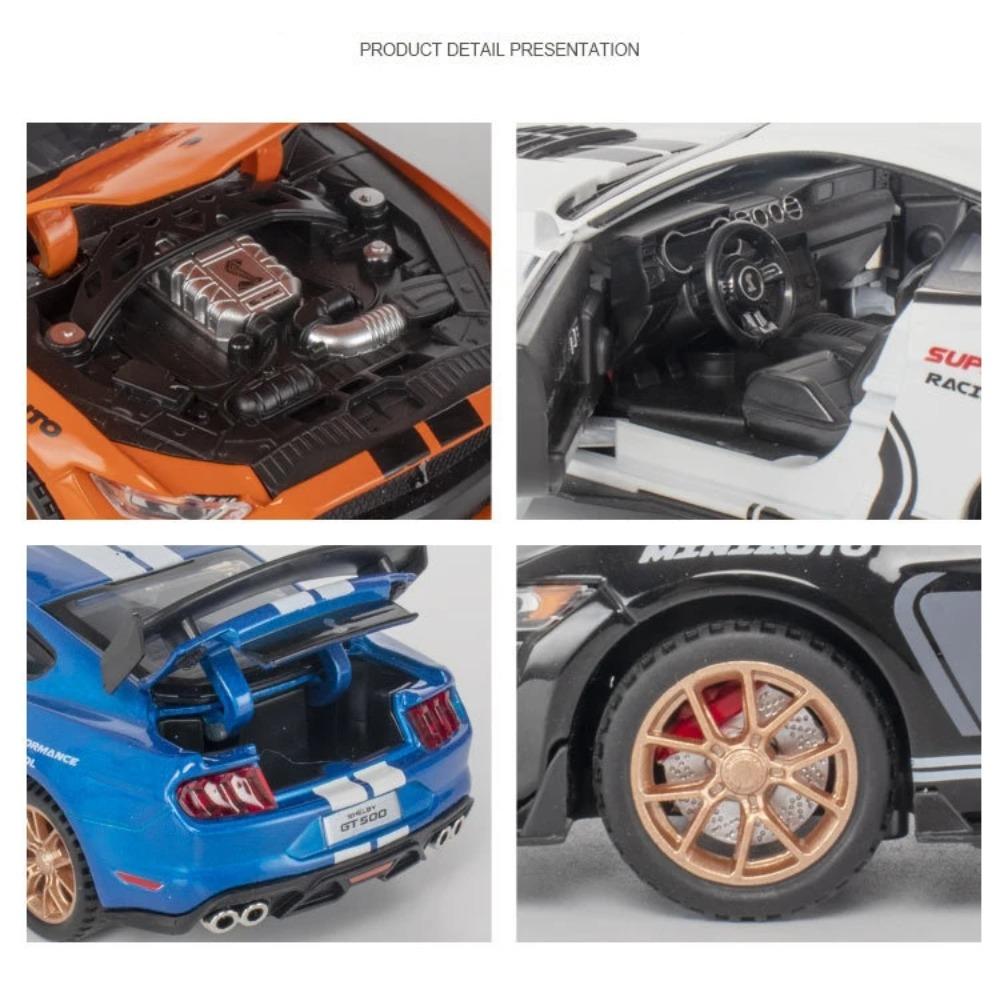 Игрушечная машинка Ford Shelby GT500 1/32 для детей, литая металлическая миниатюрная модель, инерционная, со звуком и светом, коллекционный подарок для мальчиков