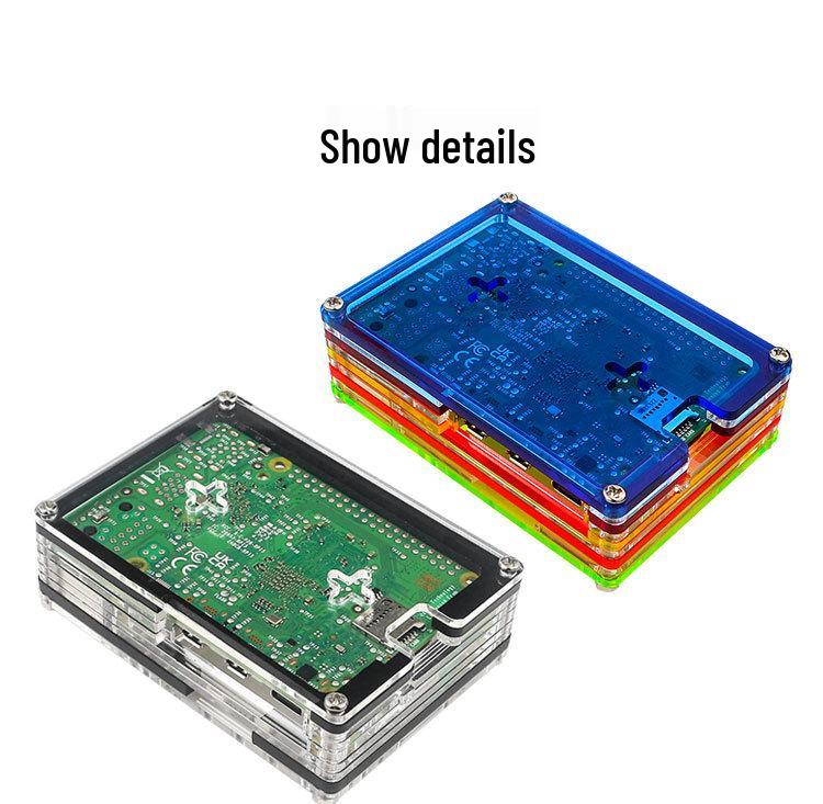 Корпус для Raspberry Pi 5: 9-слойный акриловый корпус со слотом для камеры, официальный радиатор, вентилятор с регулировкой скорости и медный радиатор