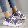 2024 Women's Tie Dye Knit Sports Sandals Peep Toe Lace Up Cut-out Slip On Shoes Comfy Slingback Platform Sandals