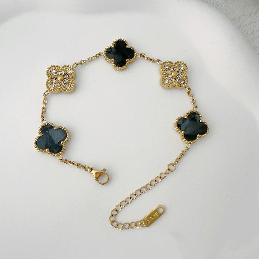 Двусторонний браслет из пяти цветов Браслет с четырьмя листочками клевера Не теряет цвет Женский элегантный легкий роскошный браслет темперамента