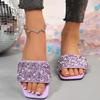 [Внешняя торговля] Крутые шлепанцы на плоской подошве большого размера, универсальные шлепанцы на один ремешок с низкими стразами, повседневные женские шлепанцы с открытым носком