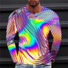 Optical Illusion 3D Digital Printing Men's Fashion Trend Round Neck Long Sleeved T-shirt