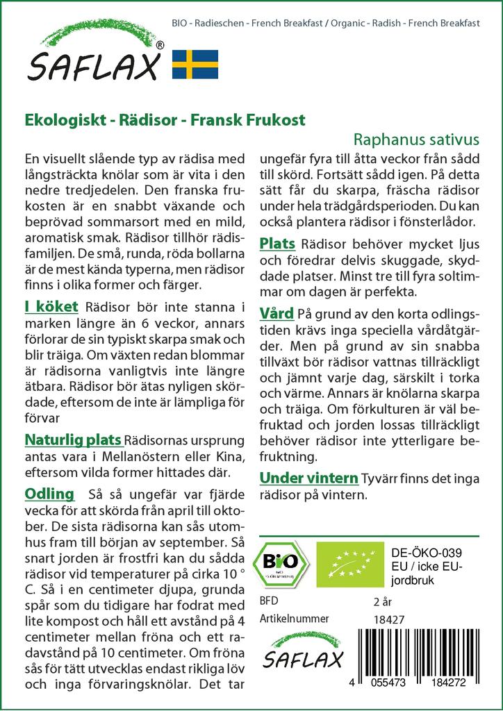 SAFLAX Сад в сумке - Органический - Редис - Французский завтрак - 150 семян - С субстратом в подходящем стоячем мешке - Raphanus sativus