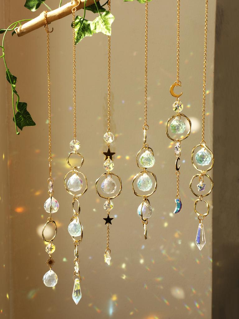 Boho Sun Catcher Hanging Ornaments Handmade Crystal Sun Catchers with Gold Chain for Window Wall or Garden Decor Wind Chimes