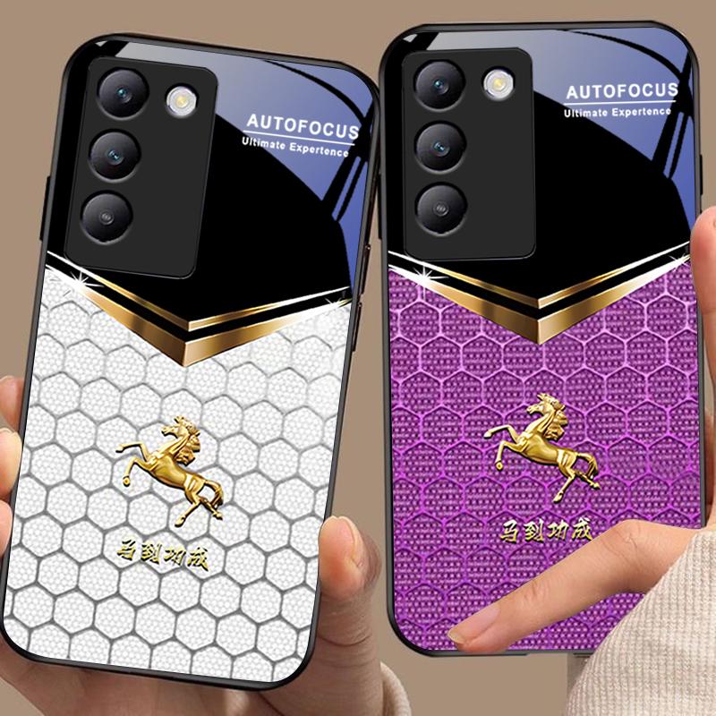 Сотовый конь для Y72 33S 11 03 36 96 Lite 35 16 Iqoo 12 V40 SE 5G 29 40 21 30 X80 Pro Vivo Чехол для телефона из закаленного стекла Черный