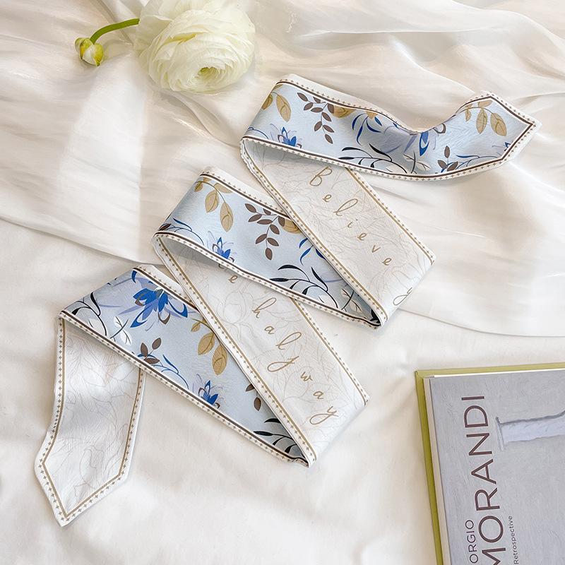 Высококачественная повязка для волос, платок на шею с шелковистой текстурой, женский шарф, длинные узкие повязки на голову, милые шарфы-галстуки, роскошный принт, шарф для сумки для леди