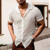 Летняя мужская рубашка Полый прозрачный кружевной цветочный узор с отложным воротником с короткими рукавами Однобортный кардиган средней длины Пляжный топ для отдыха
