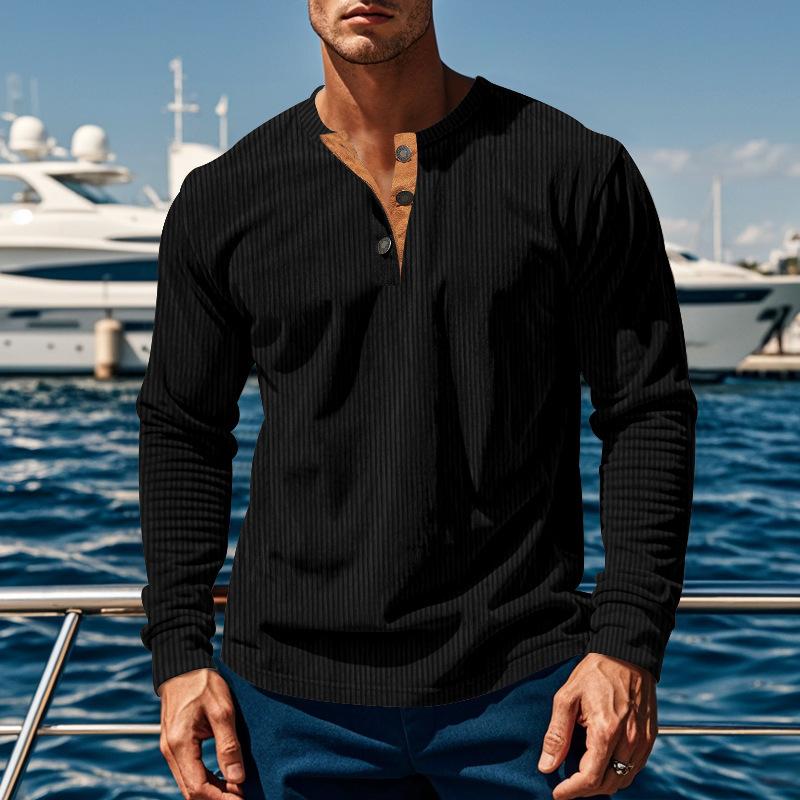 Осенне-зимняя новая мужская футболка с длинными рукавами и четырьмя пуговицами из вельвета Slim мужская рубашка Henry