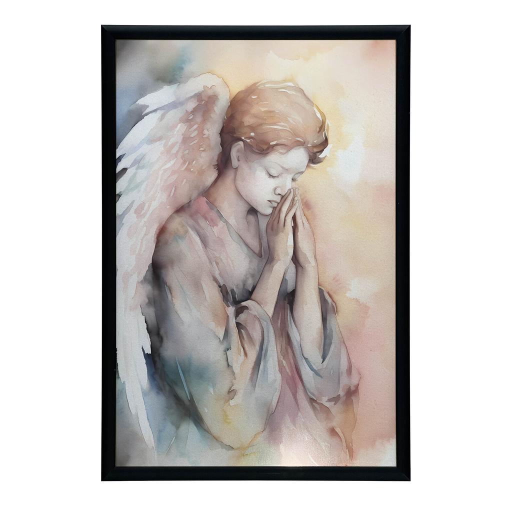 Modlący Się Anioł W Pastelowych Tonach Modlący Się Anioł W Pastelowych Tonach, 30X40 Cm, Rama Aluminiowa Złota, Papier Matowy 230 Gsm