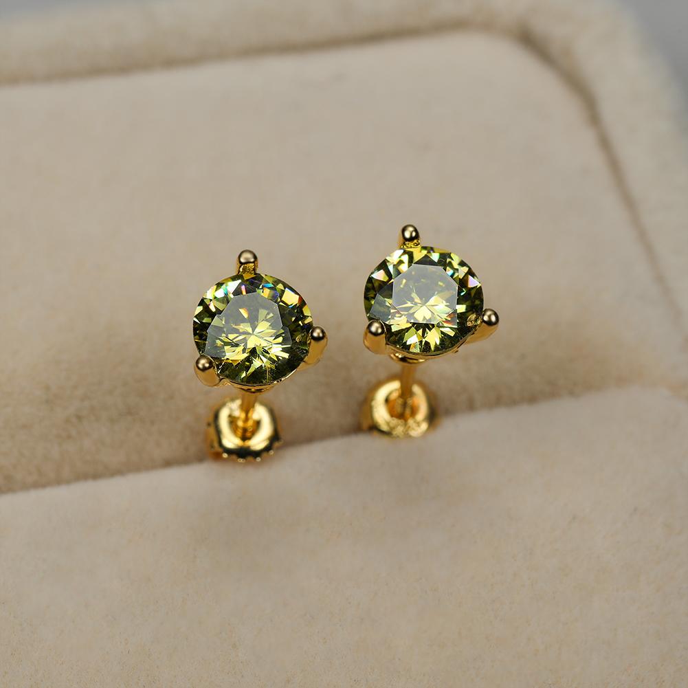 Серёжки гвоздики с кубическим цирконием и позолотой, размер камня 6х6 мм