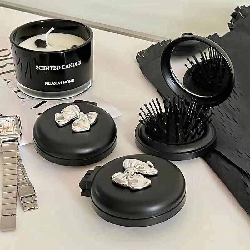 Милая складная массажная расческа с зеркалом для макияжа, портативная пластиковая подушка безопасности, маленькая расческа для волос, щетка для волос с галстуком-бабочкой, расческа на воздушной подушке